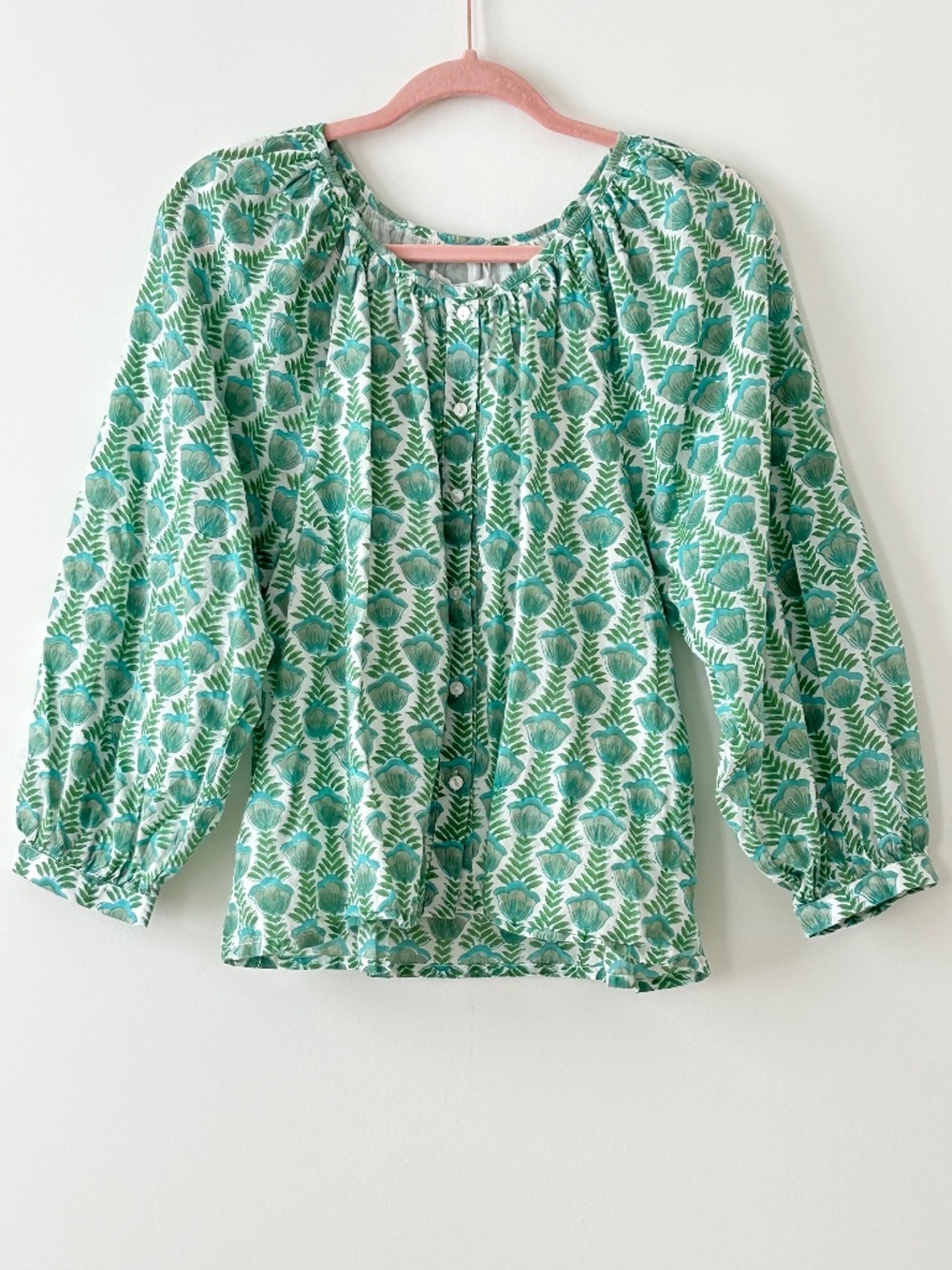 Emerson Fry India Collection 100% Organic Cotton Hand-Block Floral Print Top